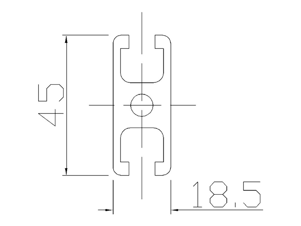 101845 - 18,5x45 2 Hohle / 8mm Hohl / Hohl / Aluminiumprofile / Produkte / Alutec | Profili in alluminio, sistemi di trasporto e automazione industriale - Alutec Group 101845 - 18,5x45 2 Hohle / 8mm Hohl / Hohl / Aluminiumprofile / Produkte / Alutec | Profili in alluminio, sistemi di trasporto e automazione industriale - Alutec Group