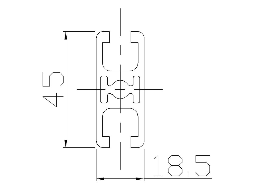 101845L - 18,5x45 2 grooves, light / 8mm Groove / Groove / Aluminium profiles / Products / Alutec | Profili in alluminio, sistemi di trasporto e automazione industriale - Alutec Group 101845L - 18,5x45 2 grooves, light / 8mm Groove / Groove / Aluminium profiles / Products / Alutec | Profili in alluminio, sistemi di trasporto e automazione industriale - Alutec Group