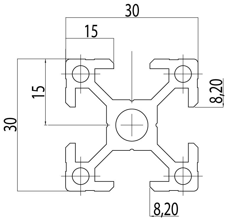 103038 - 30x30 series 30, 8 mm groove / 8mm Groove / Groove / Aluminium profiles / Products / Alutec | Profili in alluminio, sistemi di trasporto e automazione industriale - Alutec Group 103038 - 30x30 series 30, 8 mm groove / 8mm Groove / Groove / Aluminium profiles / Products / Alutec | Profili in alluminio, sistemi di trasporto e automazione industriale - Alutec Group