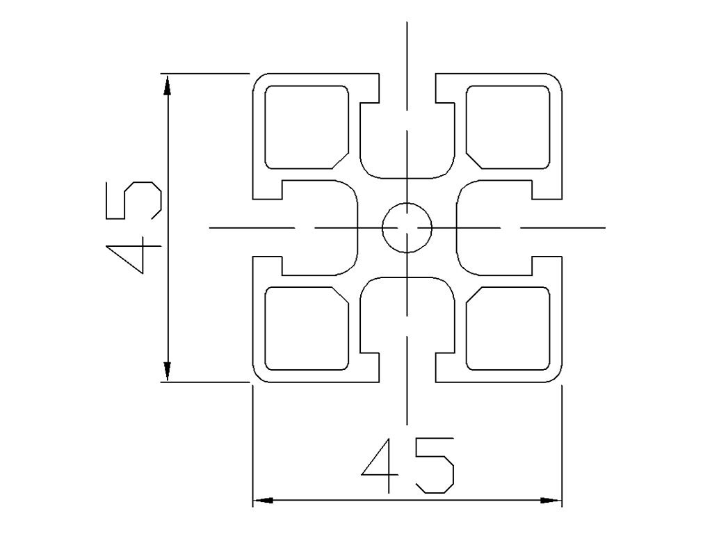 104545 - 45x45 / 8mm Hohl / Hohl / Aluminiumprofile / Produkte / Alutec | Profili in alluminio, sistemi di trasporto e automazione industriale - Alutec Group 104545 - 45x45 / 8mm Hohl / Hohl / Aluminiumprofile / Produkte / Alutec | Profili in alluminio, sistemi di trasporto e automazione industriale - Alutec Group