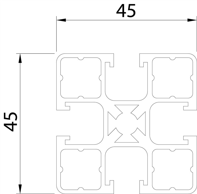 104545L - 45x45 Light / 8mm Groove / Groove / Aluminium profiles / Products / Alutec | Profili in alluminio, sistemi di trasporto e automazione industriale - Alutec Group 104545L - 45x45 Light / 8mm Groove / Groove / Aluminium profiles / Products / Alutec | Profili in alluminio, sistemi di trasporto e automazione industriale - Alutec Group