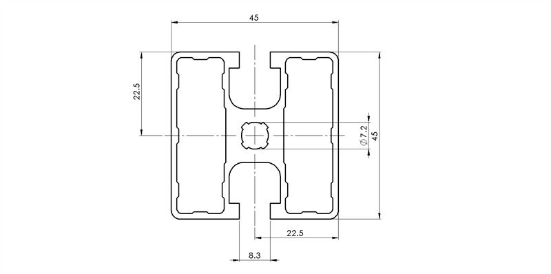 124546 - 45x45, 2 gegenüberliegenden Hohle / 8mm Hohl / Hohl / Aluminiumprofile / Produkte / Alutec | Profili in alluminio, sistemi di trasporto e automazione industriale - Alutec Group 124546 - 45x45, 2 gegenüberliegenden Hohle / 8mm Hohl / Hohl / Aluminiumprofile / Produkte / Alutec | Profili in alluminio, sistemi di trasporto e automazione industriale - Alutec Group