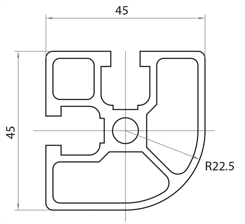 154522 - 45x45 Arrotondato / Cava 8 Standard / Cava / Profili in Alluminio / Prodotti / Alutec | Profili in alluminio, sistemi di trasporto e automazione industriale - Alutec Group 154522 - 45x45 Arrotondato / Cava 8 Standard / Cava / Profili in Alluminio / Prodotti / Alutec | Profili in alluminio, sistemi di trasporto e automazione industriale - Alutec Group