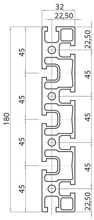 103219 - 32x180 / 8mm Groove / Groove / Aluminium profiles / Products / Alutec | Profili in alluminio, sistemi di trasporto e automazione industriale - Alutec Group 103219 - 32x180 / 8mm Groove / Groove / Aluminium profiles / Products / Alutec | Profili in alluminio, sistemi di trasporto e automazione industriale - Alutec Group