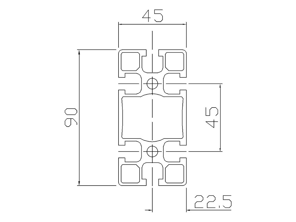 104590 - 45x90 / 8mm Hohl / Hohl / Aluminiumprofile / Produkte / Alutec | Profili in alluminio, sistemi di trasporto e automazione industriale - Alutec Group 104590 - 45x90 / 8mm Hohl / Hohl / Aluminiumprofile / Produkte / Alutec | Profili in alluminio, sistemi di trasporto e automazione industriale - Alutec Group