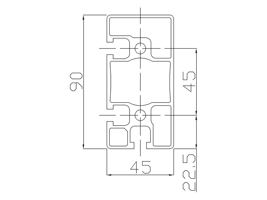124590 - 45x90 Semi-closed / 8mm Groove / Groove / Aluminium profiles / Products / Alutec | Profili in alluminio, sistemi di trasporto e automazione industriale - Alutec Group 124590 - 45x90 Semi-closed / 8mm Groove / Groove / Aluminium profiles / Products / Alutec | Profili in alluminio, sistemi di trasporto e automazione industriale - Alutec Group