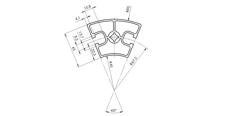 154545 - 45x45 45° rounded / 8mm Groove / Groove / Aluminium profiles / Products / Alutec | Profili in alluminio, sistemi di trasporto e automazione industriale - Alutec Group 154545 - 45x45 45° rounded / 8mm Groove / Groove / Aluminium profiles / Products / Alutec | Profili in alluminio, sistemi di trasporto e automazione industriale - Alutec Group