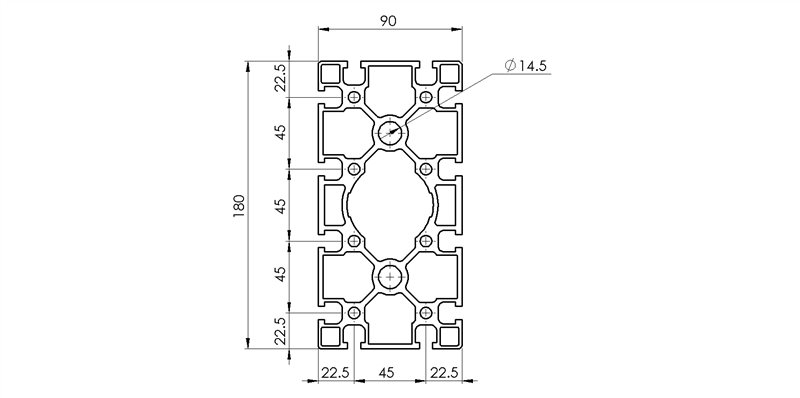 109094P - 90x180 Pesante / Cava 8 Standard / Cava / Profili in Alluminio / Prodotti / Alutec | Profili in alluminio, sistemi di trasporto e automazione industriale - Alutec Group 109094P - 90x180 Pesante / Cava 8 Standard / Cava / Profili in Alluminio / Prodotti / Alutec | Profili in alluminio, sistemi di trasporto e automazione industriale - Alutec Group