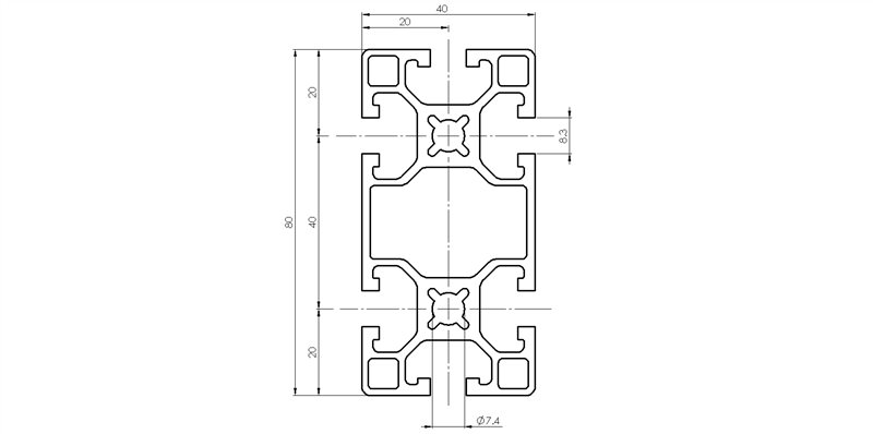 104080L - 40x80 Leggero / Cava 8 Serie 40 / Cava / Profili in Alluminio / Prodotti / Alutec | Profili in alluminio, sistemi di trasporto e automazione industriale - Alutec Group 104080L - 40x80 Leggero / Cava 8 Serie 40 / Cava / Profili in Alluminio / Prodotti / Alutec | Profili in alluminio, sistemi di trasporto e automazione industriale - Alutec Group