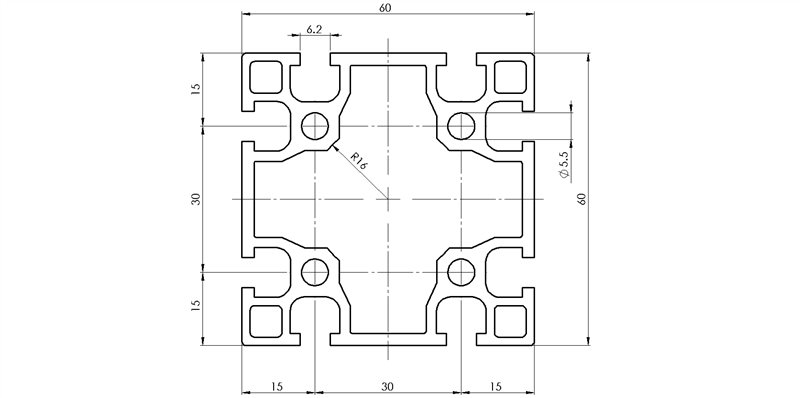 106060 - 60x60 / Cava 6 Serie 30 / Cava / Profili in Alluminio / Prodotti / Alutec | Profili in alluminio, sistemi di trasporto e automazione industriale - Alutec Group 106060 - 60x60 / Cava 6 Serie 30 / Cava / Profili in Alluminio / Prodotti / Alutec | Profili in alluminio, sistemi di trasporto e automazione industriale - Alutec Group