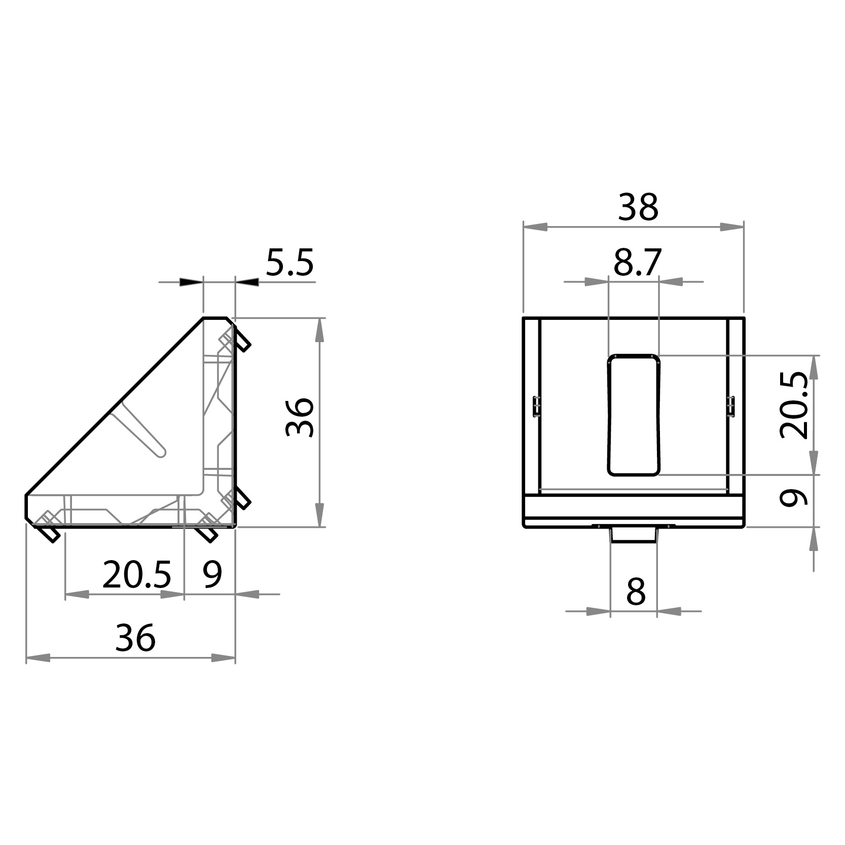 304040 - Befestigungswinkel 40x40 / Verbindungen: Winkel, Plättchen, Verbindungsstücke / Befestigungszubehör / Produkte / Alutec | Profili in alluminio, sistemi di trasporto e automazione industriale - Alutec Group 304040 - Befestigungswinkel 40x40 / Verbindungen: Winkel, Plättchen, Verbindungsstücke / Befestigungszubehör / Produkte / Alutec | Profili in alluminio, sistemi di trasporto e automazione industriale - Alutec Group