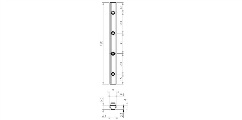 321307 - Linear butt joint L=120 for 6 mm groove / Connections: angle brackets, fastening plates, butt joints / Fastening accessories / Products / Alutec | Profili in alluminio, sistemi di trasporto e automazione industriale - Alutec Group 321307 - Linear butt joint L=120 for 6 mm groove / Connections: angle brackets, fastening plates, butt joints / Fastening accessories / Products / Alutec | Profili in alluminio, sistemi di trasporto e automazione industriale - Alutec Group