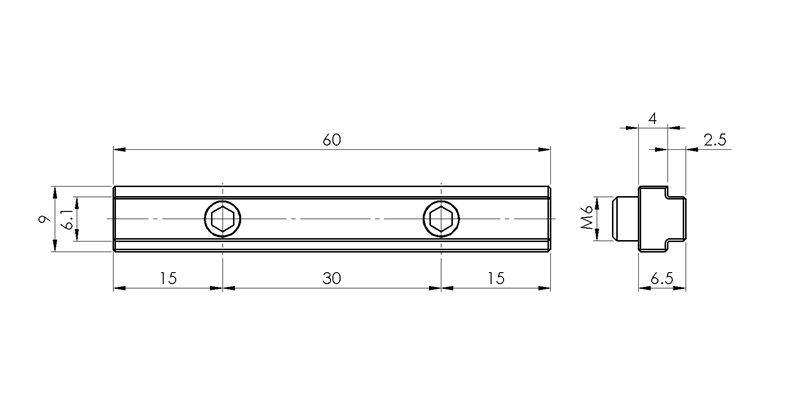 321305 - Giunzione di testa lineare L=60 per cava 6mm / Connessioni: angolari, piastrine, giunti / Accessori di fissaggio / Prodotti / Alutec | Profili in alluminio, sistemi di trasporto e automazione industriale - Alutec Group 321305 - Giunzione di testa lineare L=60 per cava 6mm / Connessioni: angolari, piastrine, giunti / Accessori di fissaggio / Prodotti / Alutec | Profili in alluminio, sistemi di trasporto e automazione industriale - Alutec Group