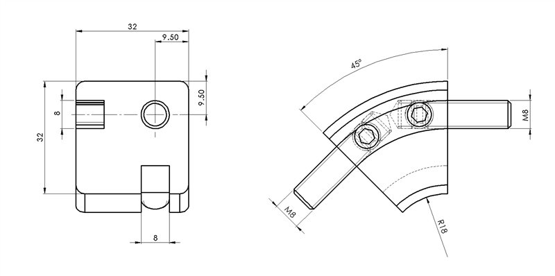 303204 - 45°Gelenk für 32x32 Profil / Verbindungen: Winkel, Plättchen, Verbindungsstücke / Befestigungszubehör / Produkte / Alutec | Profili in alluminio, sistemi di trasporto e automazione industriale - Alutec Group 303204 - 45°Gelenk für 32x32 Profil / Verbindungen: Winkel, Plättchen, Verbindungsstücke / Befestigungszubehör / Produkte / Alutec | Profili in alluminio, sistemi di trasporto e automazione industriale - Alutec Group