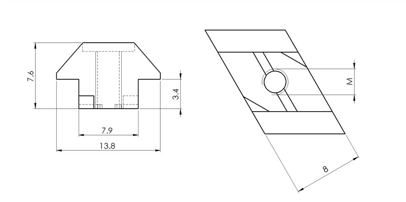 210523 - Hammermutter M5 für 8 mm Hohl, Serie 40-45 / Schrauben, Muttern, Unterlegscheiben / Befestigungszubehör / Produkte / Alutec | Profili in alluminio, sistemi di trasporto e automazione industriale - Alutec Group 210523 - Hammermutter M5 für 8 mm Hohl, Serie 40-45 / Schrauben, Muttern, Unterlegscheiben / Befestigungszubehör / Produkte / Alutec | Profili in alluminio, sistemi di trasporto e automazione industriale - Alutec Group