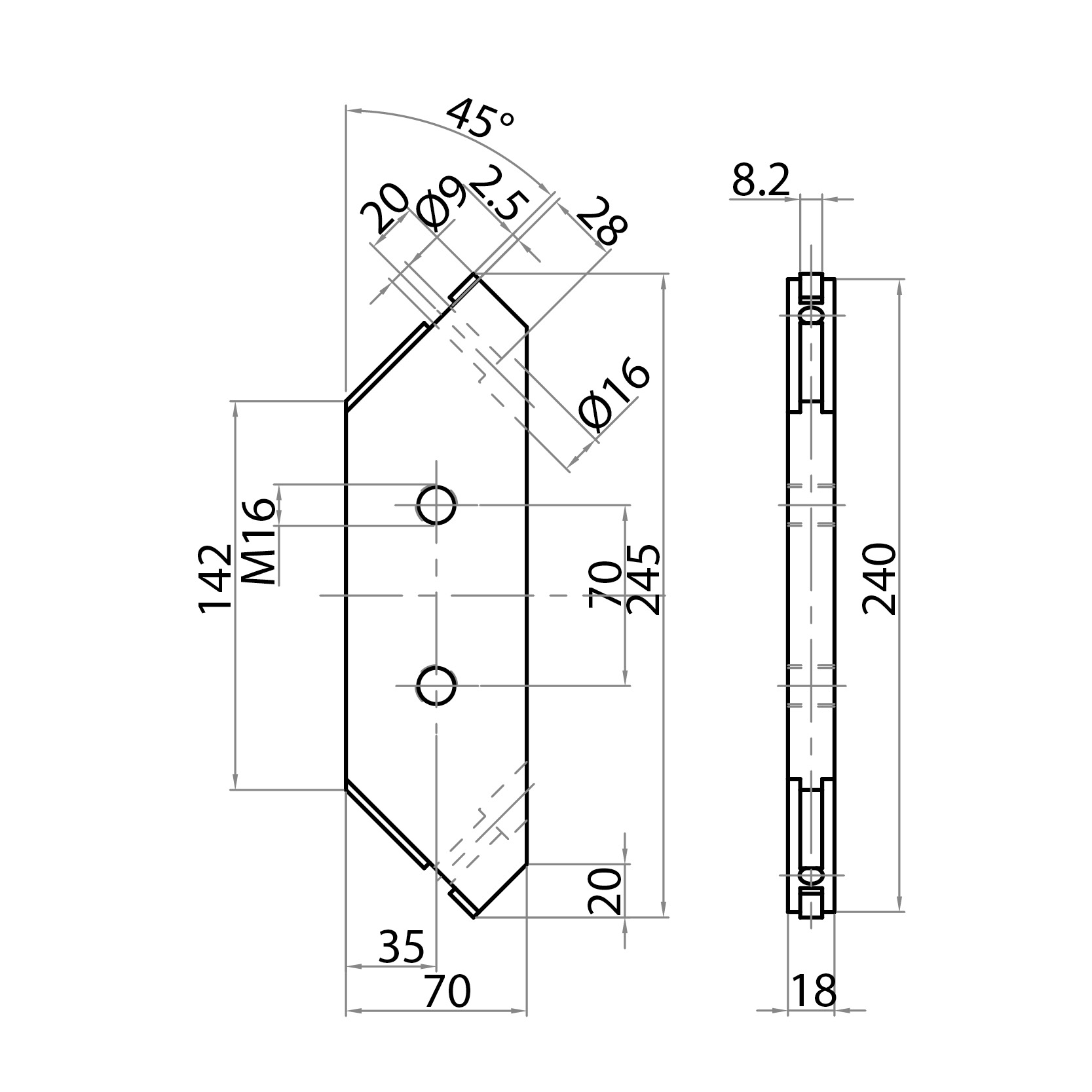 520245 - Angular strengthener / Fastening plates for feet and castors / Support accessories / Products / Alutec | Profili in alluminio, sistemi di trasporto e automazione industriale - Alutec Group 520245 - Angular strengthener / Fastening plates for feet and castors / Support accessories / Products / Alutec | Profili in alluminio, sistemi di trasporto e automazione industriale - Alutec Group