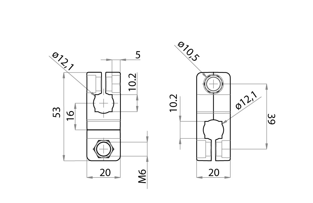 730020 - Kreuzverbinder mit Löchern 10x10 - Ø12 mm / Klemmelemente aus Aluminium / Halterungen und Führungen / Produkte / Alutec | Profili in alluminio, sistemi di trasporto e automazione industriale - Alutec Group 730020 - Kreuzverbinder mit Löchern 10x10 - Ø12 mm / Klemmelemente aus Aluminium / Halterungen und Führungen / Produkte / Alutec | Profili in alluminio, sistemi di trasporto e automazione industriale - Alutec Group