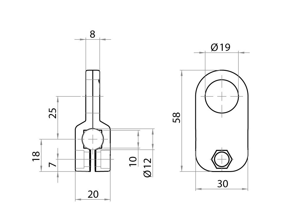 730022 - Morsetto in alluminio con foro per fotocellula / Morsetti in alluminio / Supporti e guide / Prodotti / Alutec | Profili in alluminio, sistemi di trasporto e automazione industriale - Alutec Group 730022 - Morsetto in alluminio con foro per fotocellula / Morsetti in alluminio / Supporti e guide / Prodotti / Alutec | Profili in alluminio, sistemi di trasporto e automazione industriale - Alutec Group