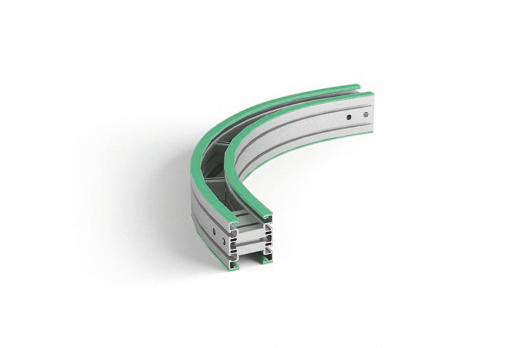 Componente per Nastro di trasporto a tapparella AC645086: Curva 90° a strisciamento (andata e ritorno) r medio=457 mm perfetto per gestire velocità regolabili e carichi variabili..jpg