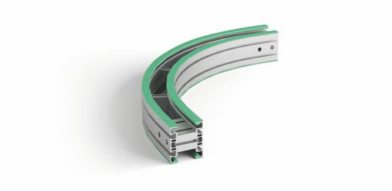 Bauteil für Lamellenförderband AC645086: Gleitkurve 90° (Hin- und Rückfahrt) mittlerer Radius=457 mm