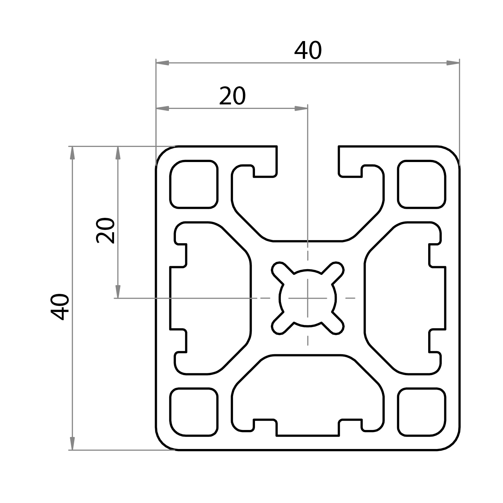 104001 - Profilo 40x40 chiuso 3 lati / Cava 8 Serie 40 / Cava / Profili in Alluminio / Prodotti / Alutec | Profili in alluminio, sistemi di trasporto e automazione industriale - Alutec Group 104001 - Profilo 40x40 chiuso 3 lati / Cava 8 Serie 40 / Cava / Profili in Alluminio / Prodotti / Alutec | Profili in alluminio, sistemi di trasporto e automazione industriale - Alutec Group