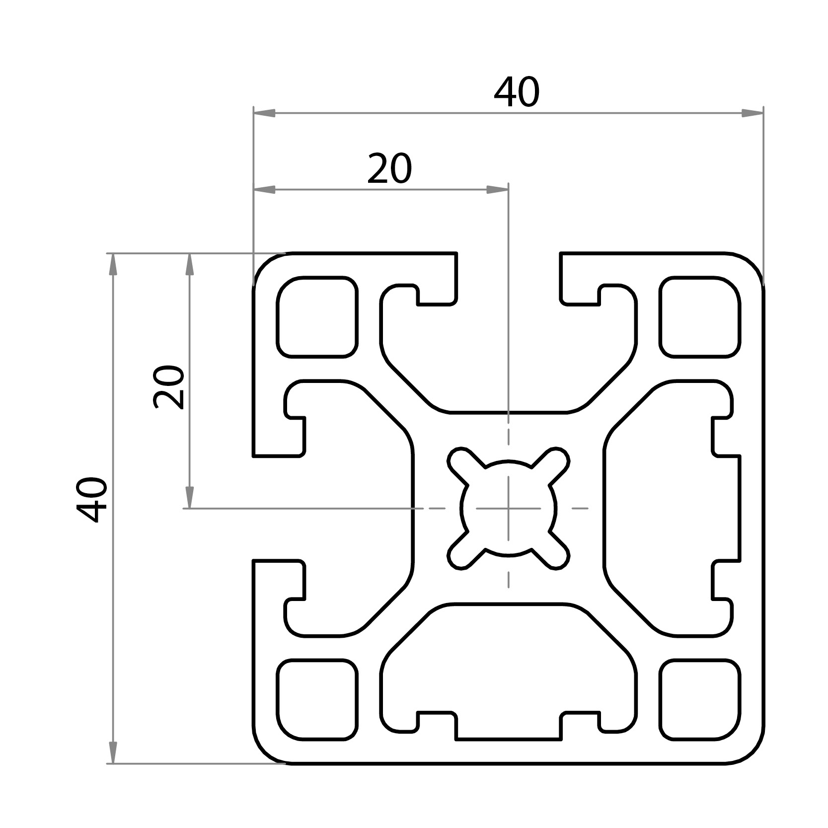 124040 - Semi-closed profile 40x40 / 8mm Hohl Serie 40 / Hohl / Aluminiumprofile / Produkte / Alutec | Profili in alluminio, sistemi di trasporto e automazione industriale - Alutec Group 124040 - Semi-closed profile 40x40 / 8mm Hohl Serie 40 / Hohl / Aluminiumprofile / Produkte / Alutec | Profili in alluminio, sistemi di trasporto e automazione industriale - Alutec Group