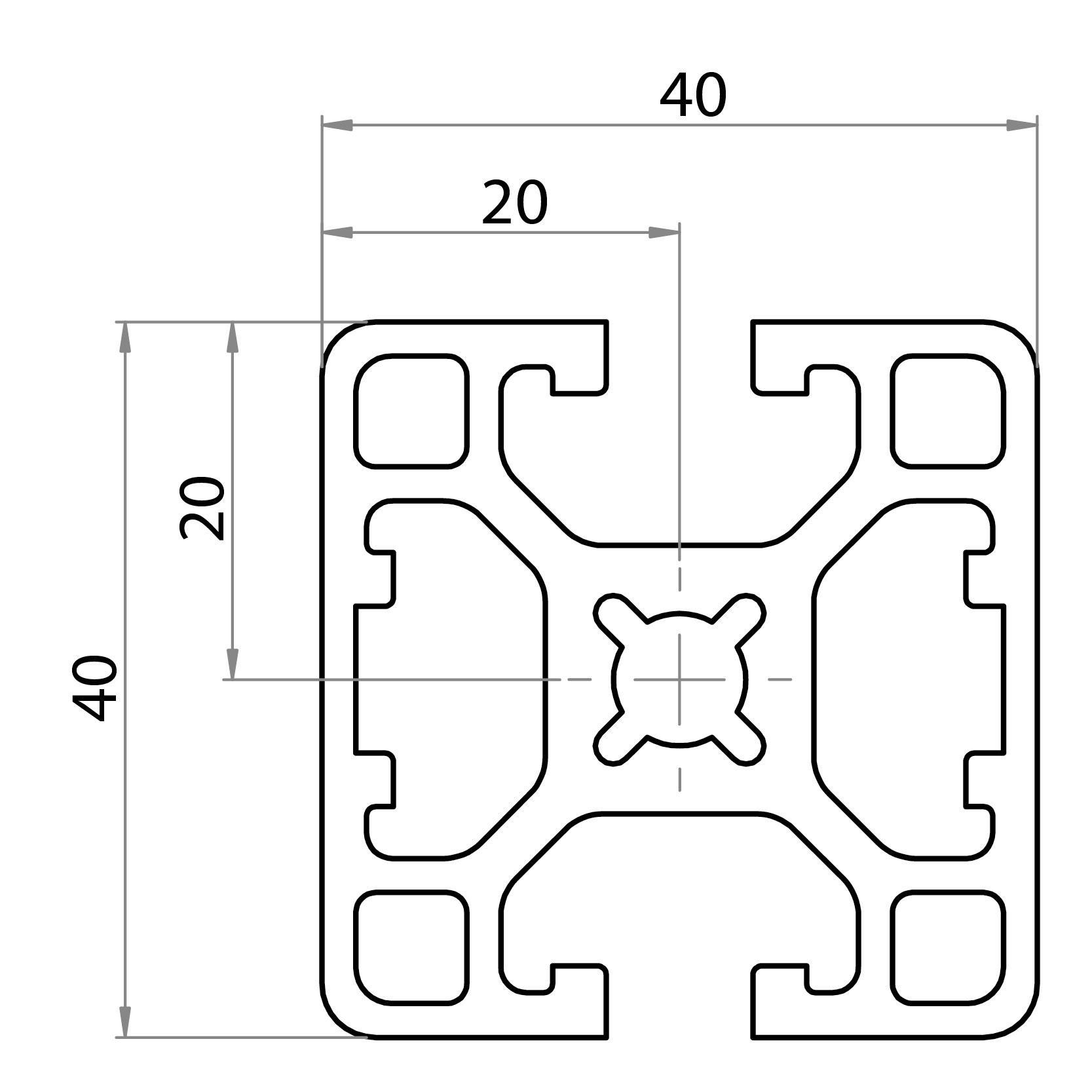 124041 - Profile 40x40 with 2 opposite grooves / Groove 8 series 40 / Groove / Aluminium profiles / Products / Alutec | Profili in alluminio, sistemi di trasporto e automazione industriale - Alutec Group 124041 - Profile 40x40 with 2 opposite grooves / Groove 8 series 40 / Groove / Aluminium profiles / Products / Alutec | Profili in alluminio, sistemi di trasporto e automazione industriale - Alutec Group