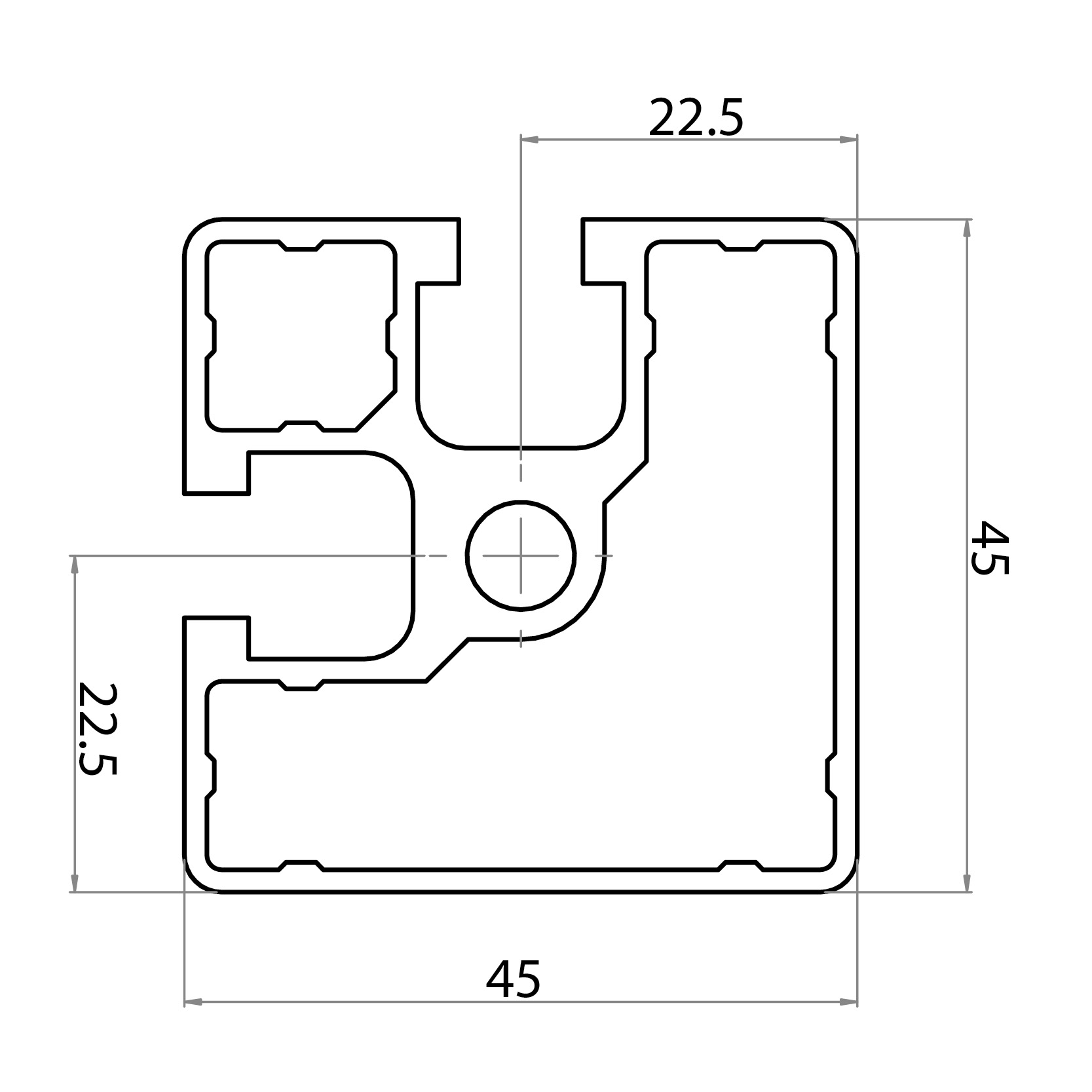 124544 - Semi-closed rounded profile 45x45 / 8mm Groove / Groove / Aluminium profiles / Products / Alutec | Profili in alluminio, sistemi di trasporto e automazione industriale - Alutec Group 124544 - Semi-closed rounded profile 45x45 / 8mm Groove / Groove / Aluminium profiles / Products / Alutec | Profili in alluminio, sistemi di trasporto e automazione industriale - Alutec Group