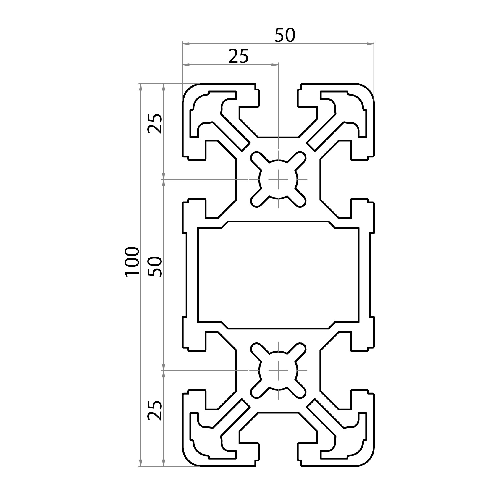 175010 - profile 50x100 / Groove 10 series 50 / Groove / Aluminium profiles / Products / Alutec | Profili in alluminio, sistemi di trasporto e automazione industriale - Alutec Group 175010 - profile 50x100 / Groove 10 series 50 / Groove / Aluminium profiles / Products / Alutec | Profili in alluminio, sistemi di trasporto e automazione industriale - Alutec Group