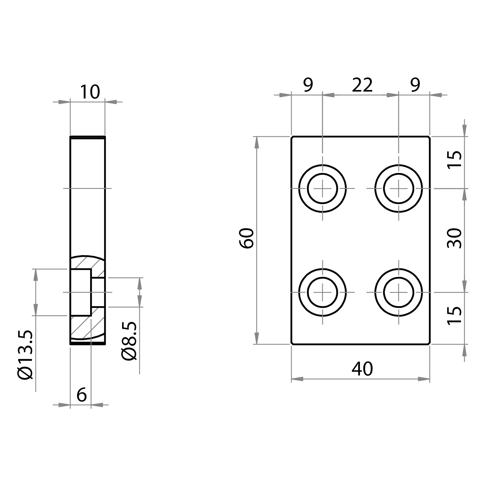 300030 - Connection and fastening plate 30x30 + 30x30 / Connections: angle brackets, fastening plates, butt joints / Fastening accessories / Products / Alutec | Profili in alluminio, sistemi di trasporto e automazione industriale - Alutec Group 300030 - Connection and fastening plate 30x30 + 30x30 / Connections: angle brackets, fastening plates, butt joints / Fastening accessories / Products / Alutec | Profili in alluminio, sistemi di trasporto e automazione industriale - Alutec Group