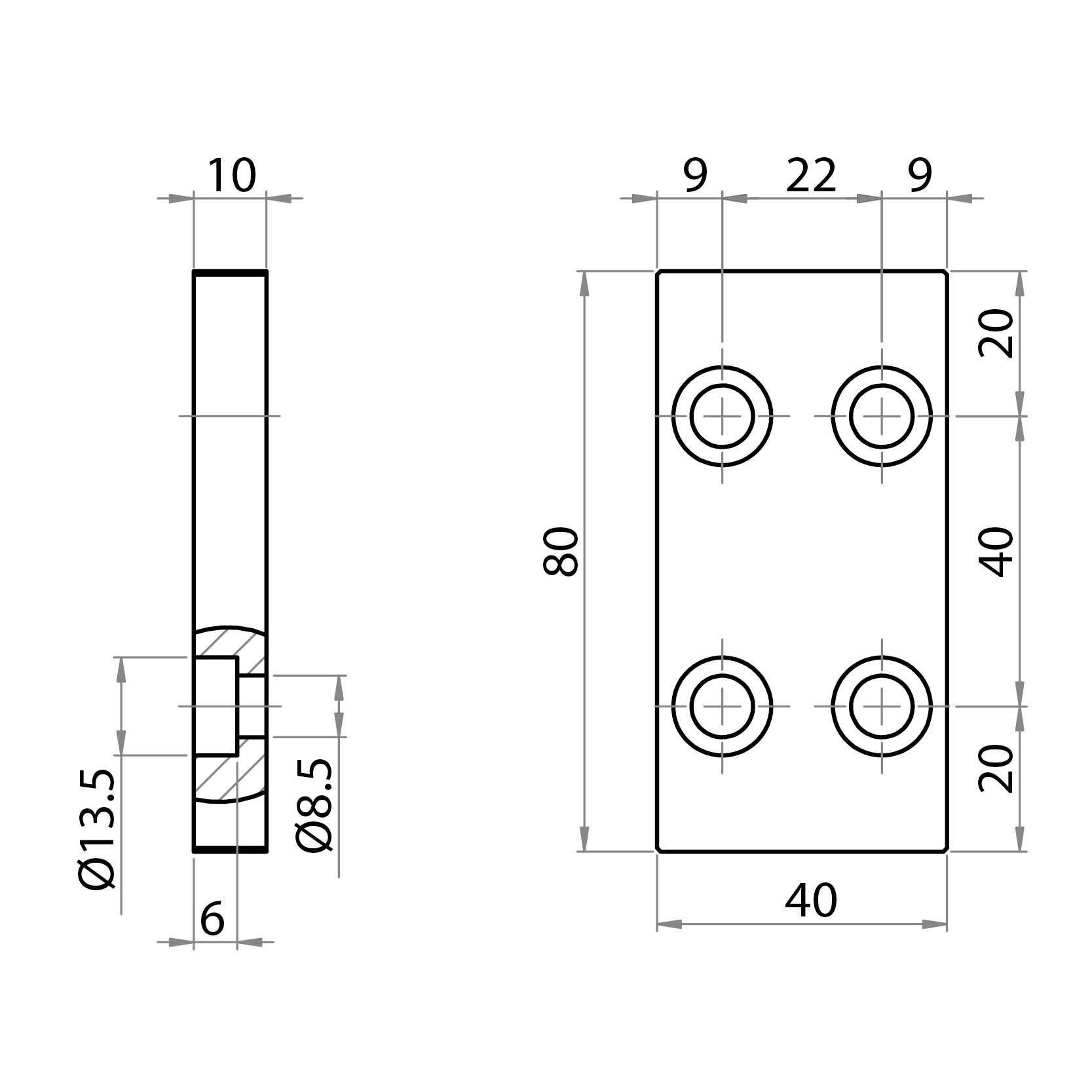 300040 - Connection and fastening plate 40x40 + 40x40 / Connections: angle brackets, fastening plates, butt joints / Fastening accessories / Products / Alutec | Profili in alluminio, sistemi di trasporto e automazione industriale - Alutec Group 300040 - Connection and fastening plate 40x40 + 40x40 / Connections: angle brackets, fastening plates, butt joints / Fastening accessories / Products / Alutec | Profili in alluminio, sistemi di trasporto e automazione industriale - Alutec Group