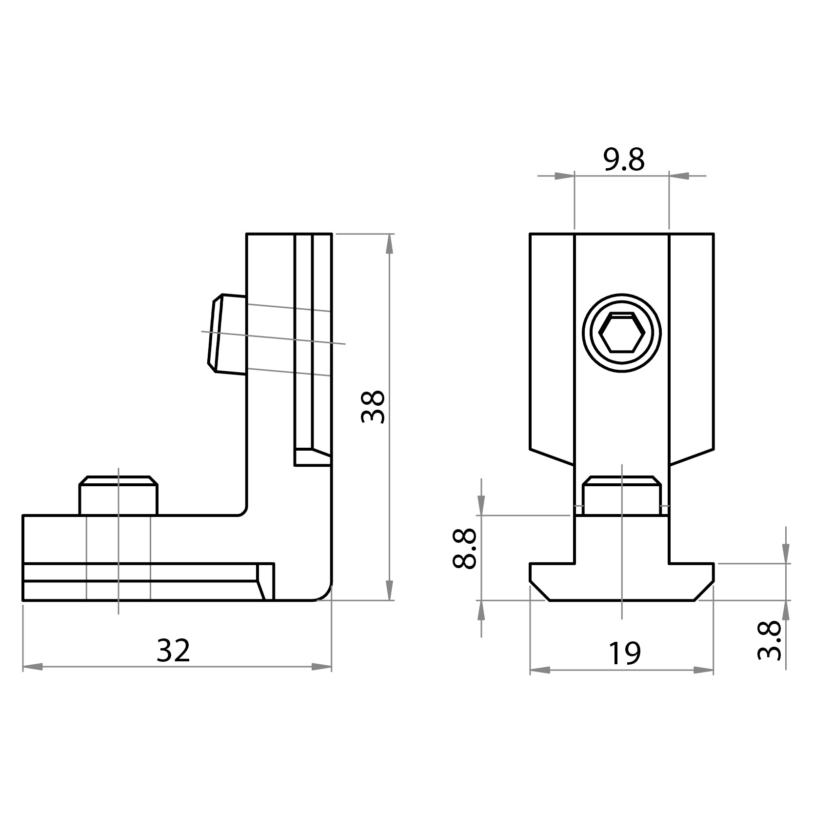 321903 - Giunto di connessione esterno a 90° per profilo cava 8 serie 40 / Connessioni: angolari, piastrine, giunti / Accessori di fissaggio / Prodotti / Alutec | Profili in alluminio, sistemi di trasporto e automazione industriale - Alutec Group 321903 - Giunto di connessione esterno a 90° per profilo cava 8 serie 40 / Connessioni: angolari, piastrine, giunti / Accessori di fissaggio / Prodotti / Alutec | Profili in alluminio, sistemi di trasporto e automazione industriale - Alutec Group