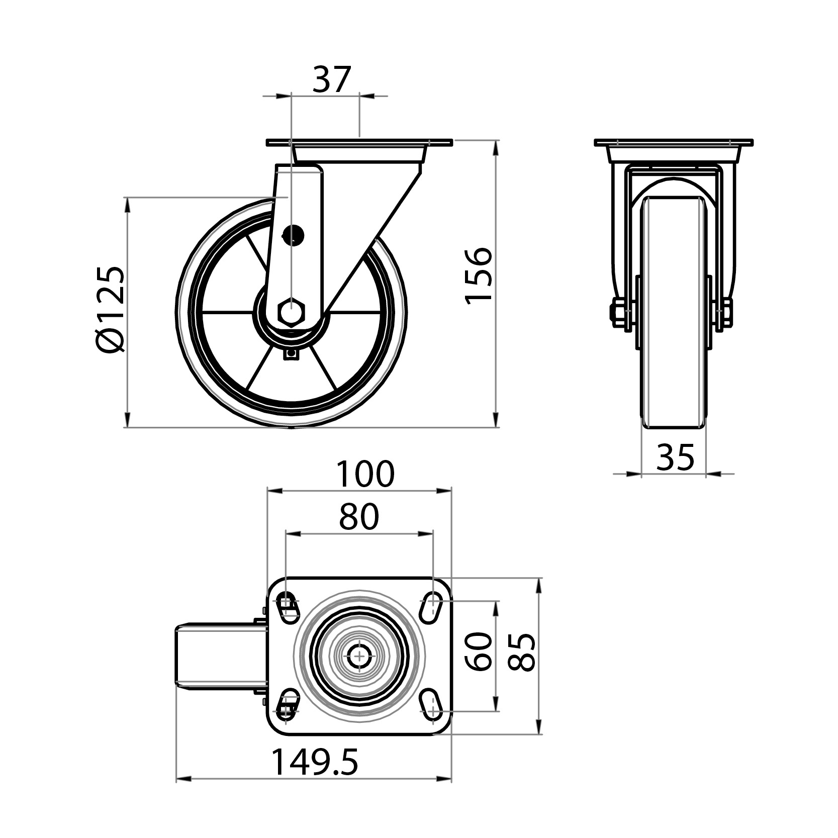 C7901241 - Swivel castor Ø125 without brake (chromed) / Swivel castors / Support accessories / Products / Alutec | Profili in alluminio, sistemi di trasporto e automazione industriale - Alutec Group C7901241 - Swivel castor Ø125 without brake (chromed) / Swivel castors / Support accessories / Products / Alutec | Profili in alluminio, sistemi di trasporto e automazione industriale - Alutec Group