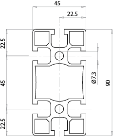 104590M - 45x90 Mittel / 8mm Hohl / Hohl / Aluminiumprofile / Produkte / Alutec | Profili in alluminio, sistemi di trasporto e automazione industriale - Alutec Group 104590M - 45x90 Mittel / 8mm Hohl / Hohl / Aluminiumprofile / Produkte / Alutec | Profili in alluminio, sistemi di trasporto e automazione industriale - Alutec Group