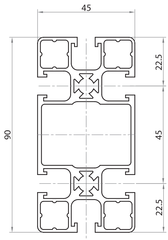 104590L - 45x90 Leggero / Cava 8 Standard / Cava / Profili in Alluminio / Prodotti / Alutec | Profili in alluminio, sistemi di trasporto e automazione industriale - Alutec Group 104590L - 45x90 Leggero / Cava 8 Standard / Cava / Profili in Alluminio / Prodotti / Alutec | Profili in alluminio, sistemi di trasporto e automazione industriale - Alutec Group