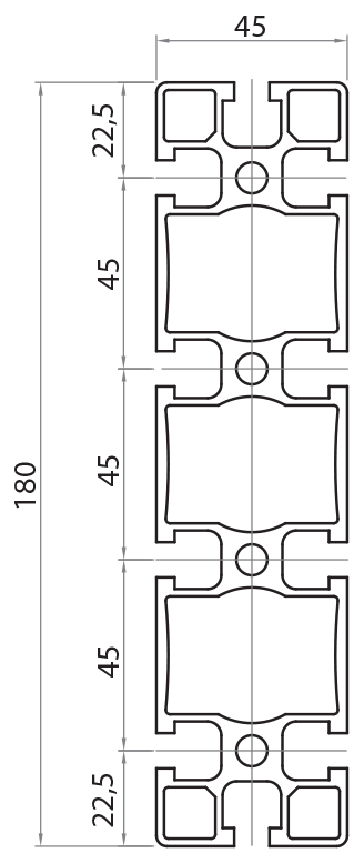 104593 - 45x180 / 8mm Hohl / Hohl / Aluminiumprofile / Produkte / Alutec | Profili in alluminio, sistemi di trasporto e automazione industriale - Alutec Group 104593 - 45x180 / 8mm Hohl / Hohl / Aluminiumprofile / Produkte / Alutec | Profili in alluminio, sistemi di trasporto e automazione industriale - Alutec Group