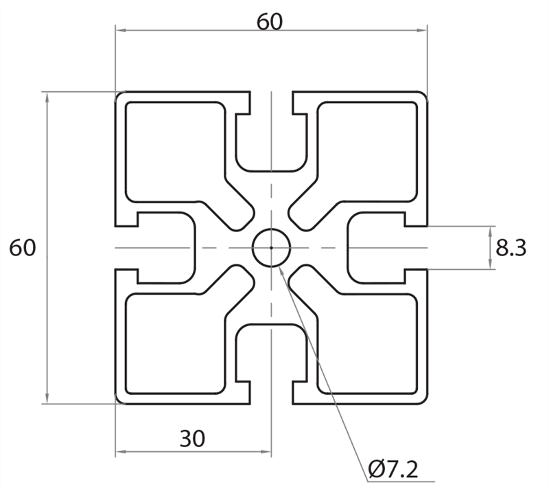 106068 - 60x60 / 8mm Hohl / Hohl / Aluminiumprofile / Produkte / Alutec | Profili in alluminio, sistemi di trasporto e automazione industriale - Alutec Group 106068 - 60x60 / 8mm Hohl / Hohl / Aluminiumprofile / Produkte / Alutec | Profili in alluminio, sistemi di trasporto e automazione industriale - Alutec Group
