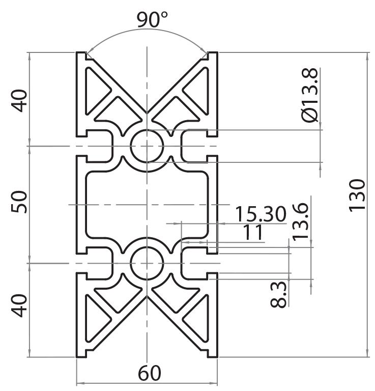 130600 - 60x130 / 8mm Groove / Groove / Aluminium profiles / Products / Alutec | Profili in alluminio, sistemi di trasporto e automazione industriale - Alutec Group 130600 - 60x130 / 8mm Groove / Groove / Aluminium profiles / Products / Alutec | Profili in alluminio, sistemi di trasporto e automazione industriale - Alutec Group