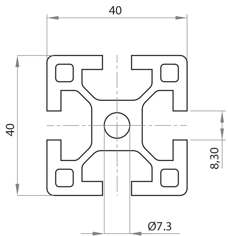 104040 - 40x40 / 8mm Hohl Serie 40 / Hohl / Aluminiumprofile / Produkte / Alutec | Profili in alluminio, sistemi di trasporto e automazione industriale - Alutec Group 104040 - 40x40 / 8mm Hohl Serie 40 / Hohl / Aluminiumprofile / Produkte / Alutec | Profili in alluminio, sistemi di trasporto e automazione industriale - Alutec Group
