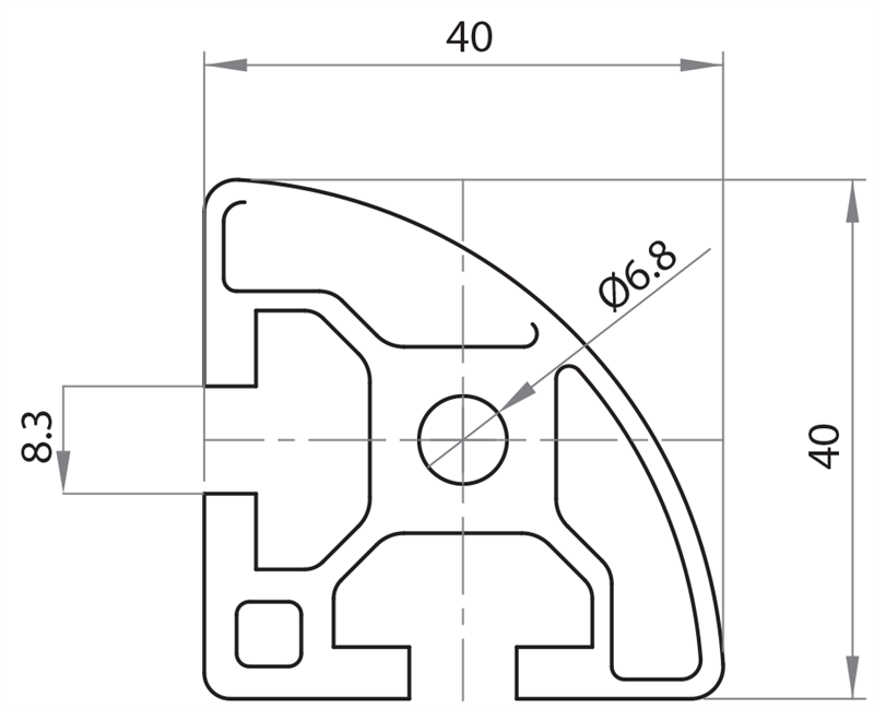 154020 - 40x40 Gerundet / 8mm Hohl Serie 40 / Hohl / Aluminiumprofile / Produkte / Alutec | Profili in alluminio, sistemi di trasporto e automazione industriale - Alutec Group 154020 - 40x40 Gerundet / 8mm Hohl Serie 40 / Hohl / Aluminiumprofile / Produkte / Alutec | Profili in alluminio, sistemi di trasporto e automazione industriale - Alutec Group