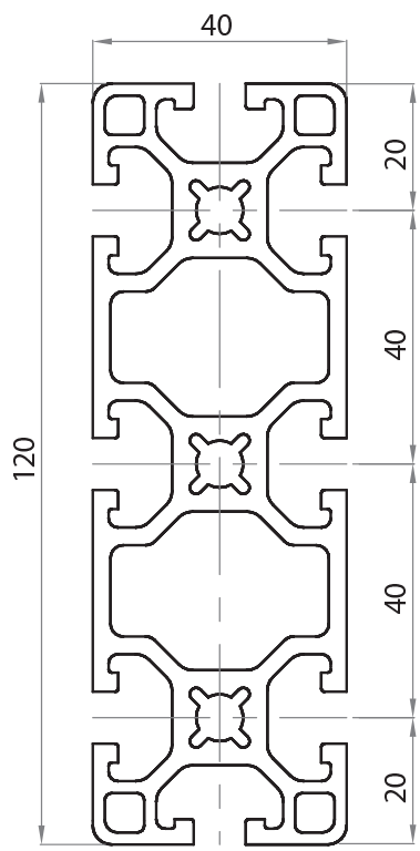 104013L - 40x120 / Groove 8 series 40 / Groove / Aluminium profiles / Products / Alutec | Profili in alluminio, sistemi di trasporto e automazione industriale - Alutec Group 104013L - 40x120 / Groove 8 series 40 / Groove / Aluminium profiles / Products / Alutec | Profili in alluminio, sistemi di trasporto e automazione industriale - Alutec Group