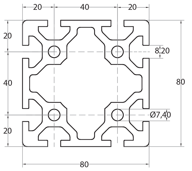 108080 - 80x80 / 8mm Hohl Serie 40 / Hohl / Aluminiumprofile / Produkte / Alutec | Profili in alluminio, sistemi di trasporto e automazione industriale - Alutec Group 108080 - 80x80 / 8mm Hohl Serie 40 / Hohl / Aluminiumprofile / Produkte / Alutec | Profili in alluminio, sistemi di trasporto e automazione industriale - Alutec Group