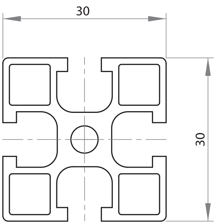 103030 - 30x30 / Cava 6 Serie 30 / Cava / Profili in Alluminio / Prodotti / Alutec | Profili in alluminio, sistemi di trasporto e automazione industriale - Alutec Group 103030 - 30x30 / Cava 6 Serie 30 / Cava / Profili in Alluminio / Prodotti / Alutec | Profili in alluminio, sistemi di trasporto e automazione industriale - Alutec Group