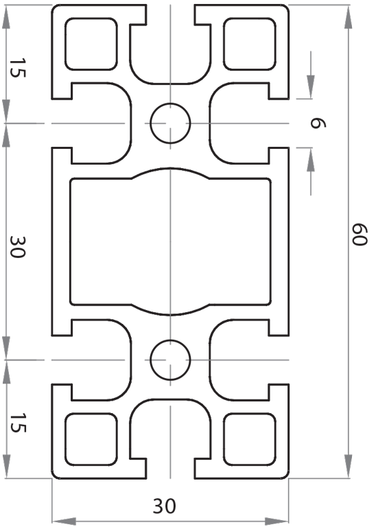 103060 - 30x60 / 6mm Hohl Serie 30 / Hohl / Aluminiumprofile / Produkte / Alutec | Profili in alluminio, sistemi di trasporto e automazione industriale - Alutec Group 103060 - 30x60 / 6mm Hohl Serie 30 / Hohl / Aluminiumprofile / Produkte / Alutec | Profili in alluminio, sistemi di trasporto e automazione industriale - Alutec Group
