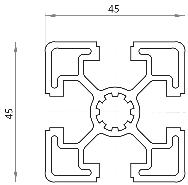 174545L - 45x45 Light / Groove 10 series 45 / Groove / Aluminium profiles / Products / Alutec | Profili in alluminio, sistemi di trasporto e automazione industriale - Alutec Group 174545L - 45x45 Light / Groove 10 series 45 / Groove / Aluminium profiles / Products / Alutec | Profili in alluminio, sistemi di trasporto e automazione industriale - Alutec Group