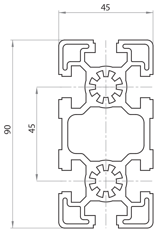 174590 - 45x90 / 10mm Hohl Serie 45 / Hohl / Aluminiumprofile / Produkte / Alutec | Profili in alluminio, sistemi di trasporto e automazione industriale - Alutec Group 174590 - 45x90 / 10mm Hohl Serie 45 / Hohl / Aluminiumprofile / Produkte / Alutec | Profili in alluminio, sistemi di trasporto e automazione industriale - Alutec Group