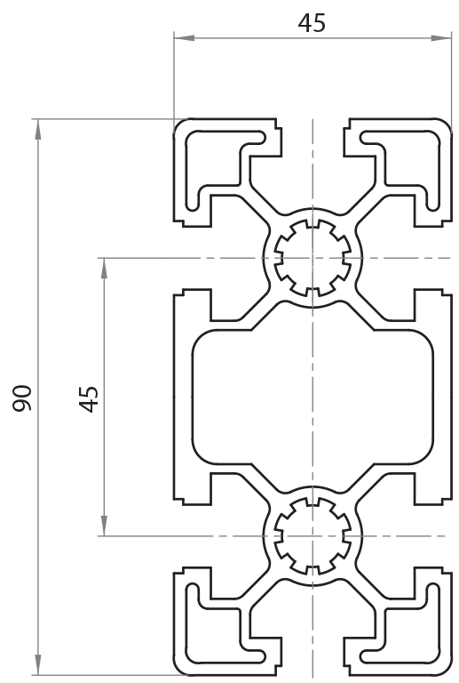 174590L - 45x90 Light / Groove 10 series 45 / Groove / Aluminium profiles / Products / Alutec | Profili in alluminio, sistemi di trasporto e automazione industriale - Alutec Group 174590L - 45x90 Light / Groove 10 series 45 / Groove / Aluminium profiles / Products / Alutec | Profili in alluminio, sistemi di trasporto e automazione industriale - Alutec Group