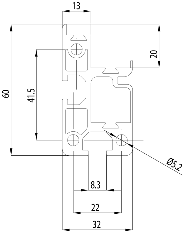 103260 - Profilo 32x60 / Profili per linee di trasporto / Profili in Alluminio / Prodotti / Alutec | Profili in alluminio, sistemi di trasporto e automazione industriale - Alutec Group 103260 - Profilo 32x60 / Profili per linee di trasporto / Profili in Alluminio / Prodotti / Alutec | Profili in alluminio, sistemi di trasporto e automazione industriale - Alutec Group
