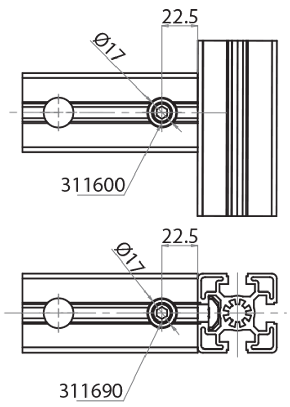311600 - Schnellverbinder 0° und 90° für 10 mm Hohl / Verbindungen: Winkel, Plättchen, Verbindungsstücke / Befestigungszubehör / Produkte / Alutec | Profili in alluminio, sistemi di trasporto e automazione industriale - Alutec Group 311600 - Schnellverbinder 0° und 90° für 10 mm Hohl / Verbindungen: Winkel, Plättchen, Verbindungsstücke / Befestigungszubehör / Produkte / Alutec | Profili in alluminio, sistemi di trasporto e automazione industriale - Alutec Group