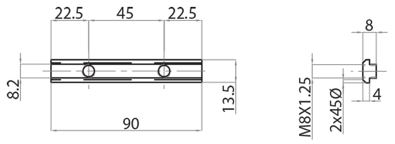 321308K - Blunted linear butt joint L=90 / Connections: angle brackets, fastening plates, butt joints / Fastening accessories / Products / Alutec | Profili in alluminio, sistemi di trasporto e automazione industriale - Alutec Group 321308K - Blunted linear butt joint L=90 / Connections: angle brackets, fastening plates, butt joints / Fastening accessories / Products / Alutec | Profili in alluminio, sistemi di trasporto e automazione industriale - Alutec Group